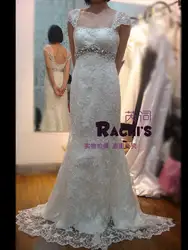 Бесплатная доставка новые sexy кристалл романтический 2015 casamento cap рукавом vestido де noiva лонго vintage кружева свадебное платье Свадебное Платье