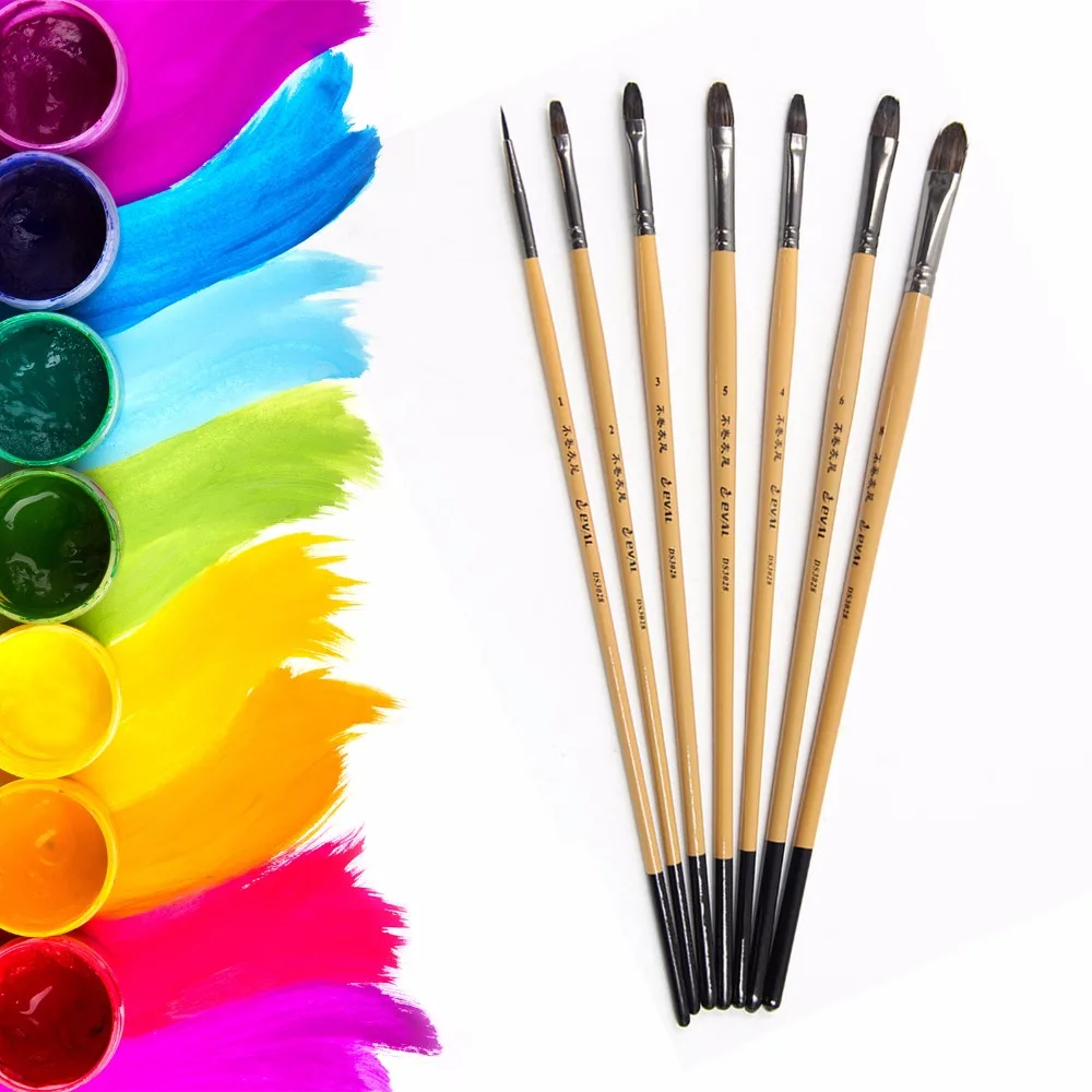 Eval 7pcs Artist Squirrel Hair Watercolor Paint Brush Set Acrylic Oil