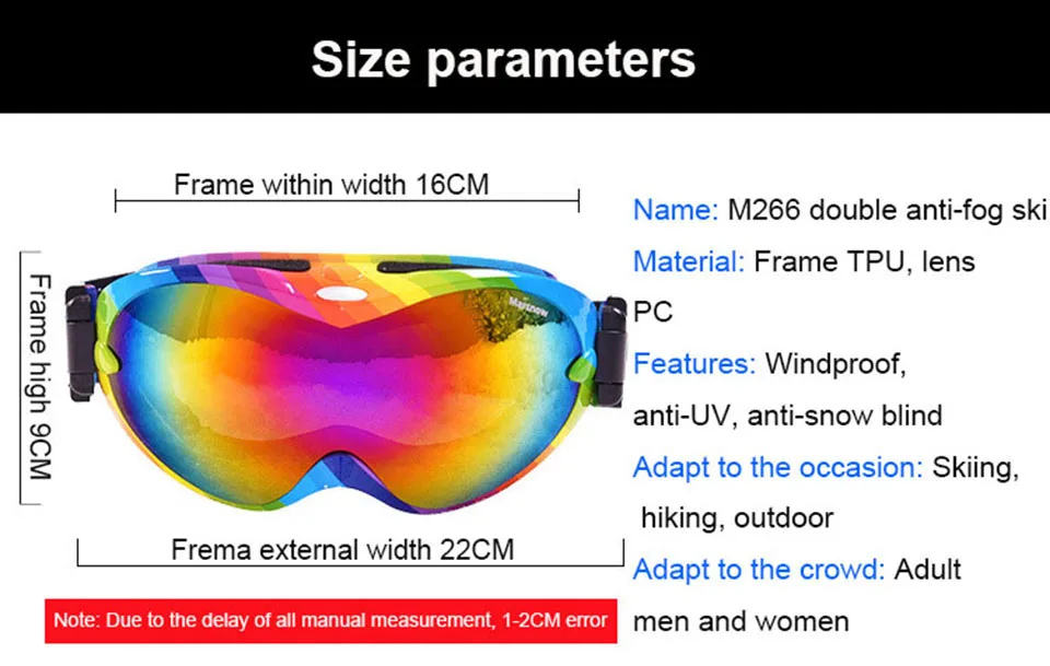 Бренд Marsnow, лыжные очки, двухслойные, UV400, анти-туман, большая Лыжная маска, очки для катания на лыжах, для мужчин и женщин, зимние очки для сноуборда