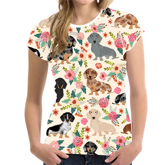 FORUDESIGNS/Повседневное футболки Для женщин с милой собачкой принт "Такса" Для женщин футболки стильные круглым вырезом футболки размера плюс одежда tumblr - Цвет: ZJZ101BV