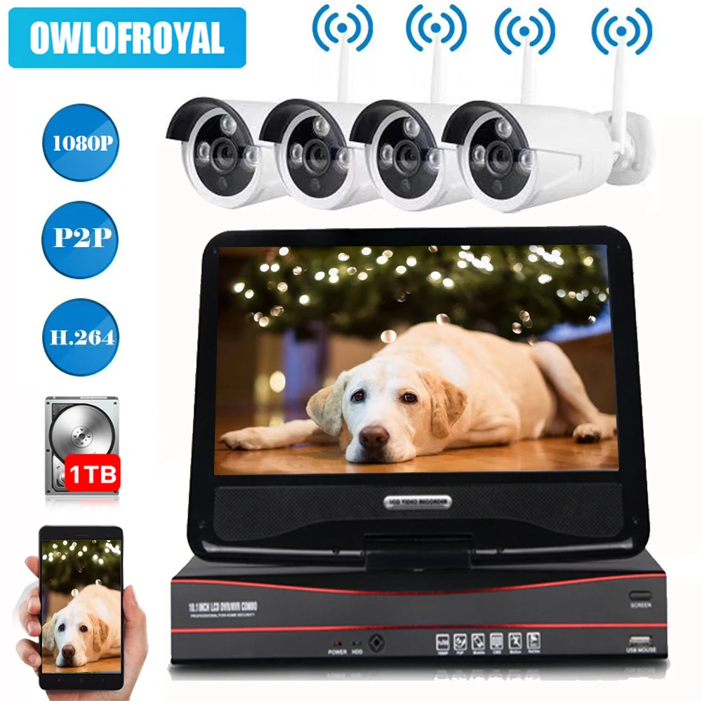 

IMPORX HD 4CH 1080P Wireless NVR Kits 10' LCD Display 2MP Outdoor Security Wifi IP Camera Video Surveillance CCTV Camera System