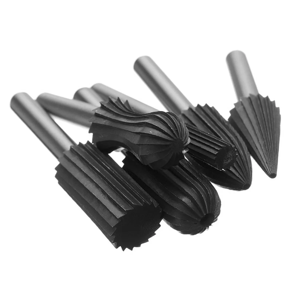 6pcs Carbide Cutter Rasp Rotary Burr Drill Bit Set CNC Woodworking Carving Engraving Bit Shank