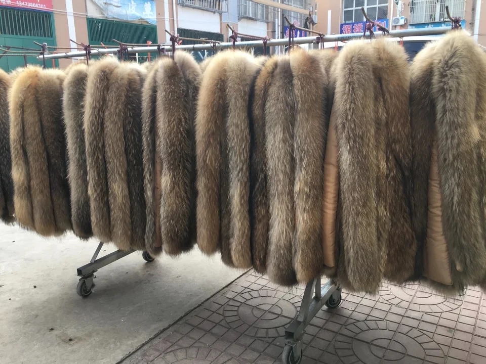100% Real Fox/Raccoon Big Fur Collar For Hooded Coat Fur Trim For Coat
