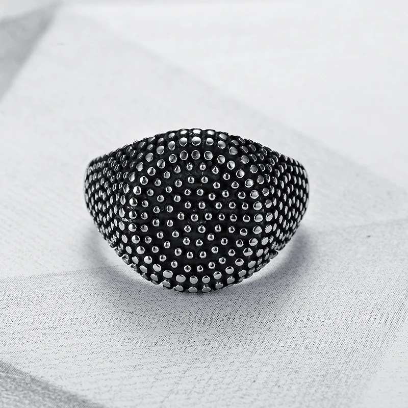 

Punk Retro Silver White and Black color 316L Stainless Steel Round Point Ring
