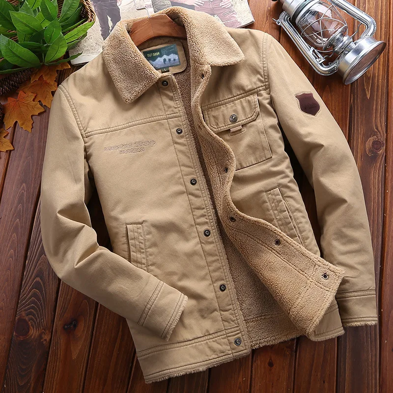 Зимняя куртка-бомбер, мужская куртка пилота ВВС, Теплая мужская куртка с меховым воротником, крутая Мужская куртка s, Размер 6XL - Цвет: Khaki