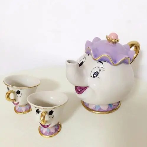 

[1 POT + 2 CUPS] Cartoon Beauty And The Beast Tea Set Taza Bela E A Fera Mrs Potts Teapot Chip Cup Set Lovely Creative Cute Gift