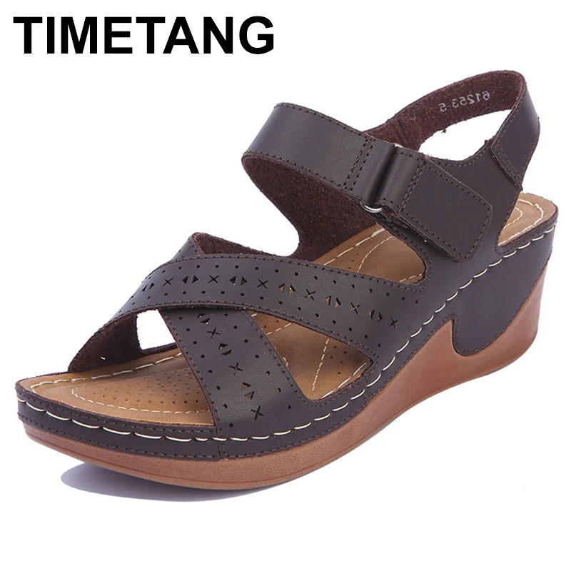 

TIMETANGWedges Women Sandals Lightweight Casual Hool&loop Cross Band Platform Summer Sewing Comfortable Soft Insole Rome Shoes