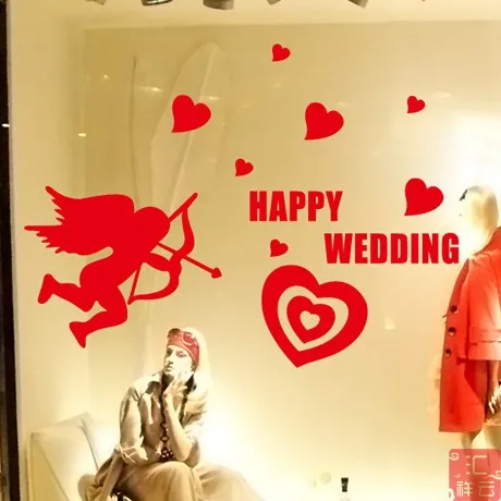 День Святого Валентина свадьба в новых наклейках паста бумага-вырезанное Окно стекло окна стены пост Купидон магазин дверь