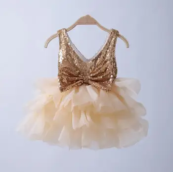 

new top market baby girl big bows organza tutu dress 1-7Y toddler girl sequins V-neck elegant party dress girl dancing costume