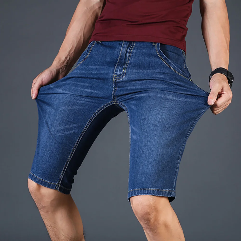 AudWhale летние рабочие джинсы шорты мужские прямые однотонные синие джинсовые шорты мужские длиной до колена летний повседневные мужские хлопковые шорты