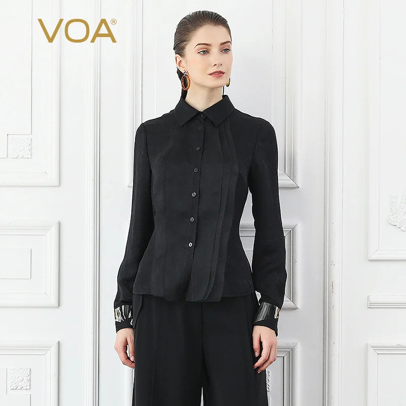VOA леопардовым принтом Шелковый Женская Блузка офисная Топы черный туника рубашка с длинным рукавом Slim женская одежда большой Размеры Harajuku