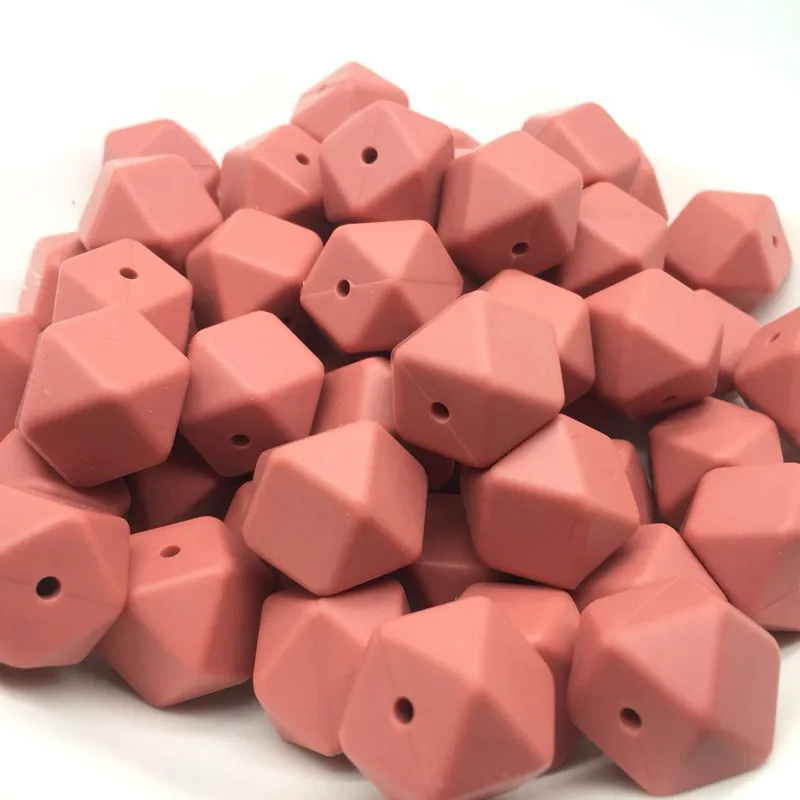 

10 PCS Maroon Silicone Beads Teething Hexagon 14-17 MM Silicone Chew Bead Necklace DIY Jewelry Parts Food Grade Silicone Beads