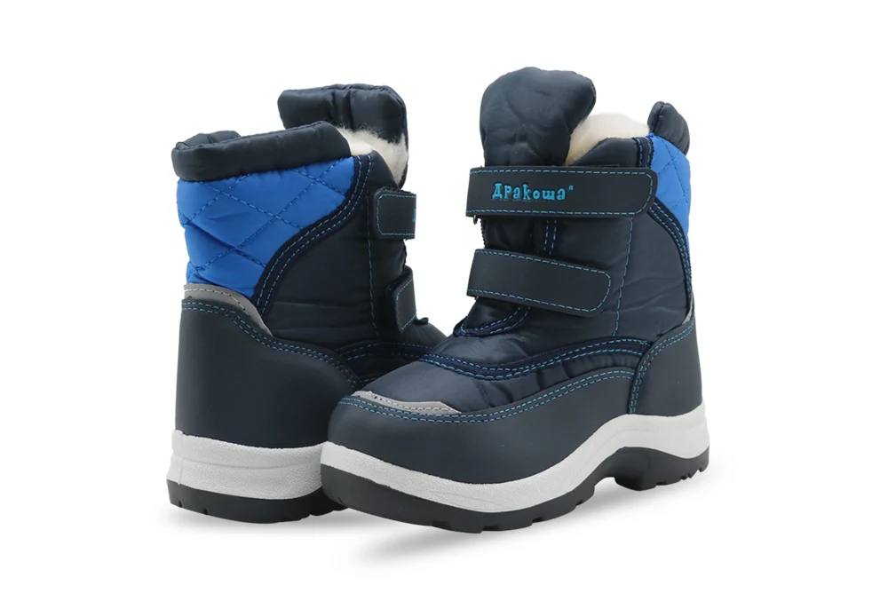 Apakowa/зимние водонепроницаемые ботинки для мальчиков; сапоги до середины икры из искусственной кожи на резиновой подошве для мальчиков; теплые плюшевые зимние ботинки для детей; европейские размеры 21-32