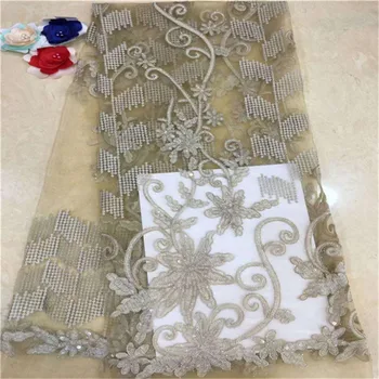 

2019 High Quality Champagne/Orange Lace Fabric With Sequins Embroidery African French Lace Fabric For Party Dress