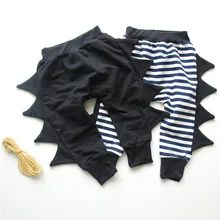 Детская одежда г., весенние черные штаны-шаровары в полоску для мальчиков и девочек детская спортивная одежда для отдыха с динозавром-ежиком для мальчиков и девочек