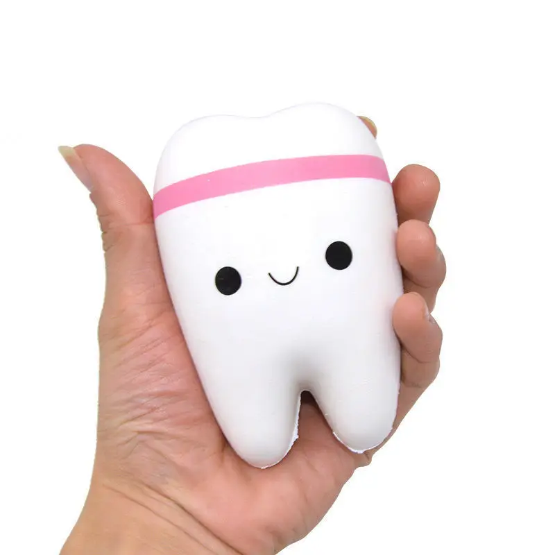 

Cute Teeth Soft Squishy Kawaii Slow Rising Foam Dentist Teeth Hand Kids Toys Gift With Chain Fun Jokes