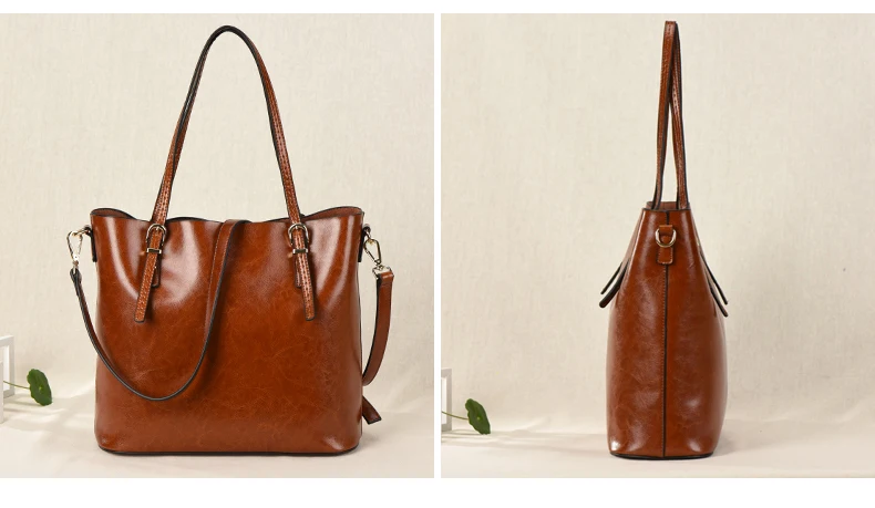 GESUNRY Brand 2018 Fashion Women Handbag Genuine Leather Women Bag Soft Oil Wax Leather Shoulder Bag Large Capacity Casual Tote (20)