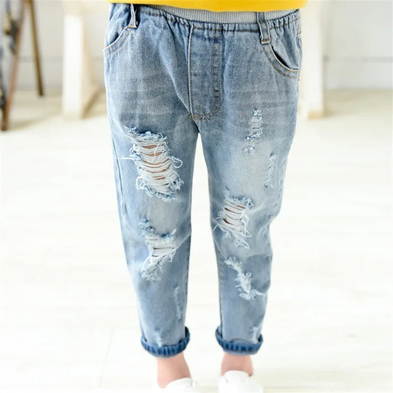 

2018 New Style Kids Jeans Boys Girls Trousers For 2-9Y Spring Autumn Fashion Denim Pants Casual Ripped Jeans Children Clothing