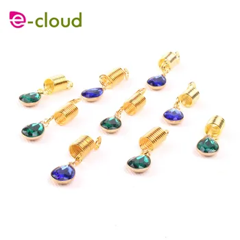 

Green And Dark Blue Color metal jewel spring tube ring dreadlock beads and hair beads for dreadlocks adjustable hair braid