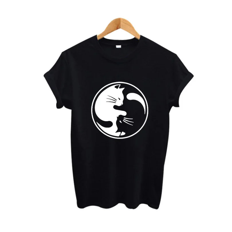 

Yin Yang Cat Lovers T Shirt Cartoon Graphic Tees Women Tops Novelty Lady Tshirt Harajuku Punk Tops Dropshipping