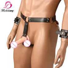 Sex Bondage Restraints Men Fetish Bdsm Bondage Male PU Leather Harness With Handcuffs Cock Ring Adult Games Sex Toys For Couples