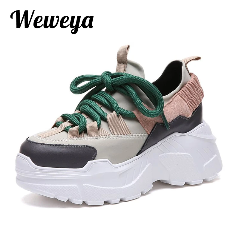 Кроссовки Weweya женские на платформе Вулканизированная массивная подошва криперы