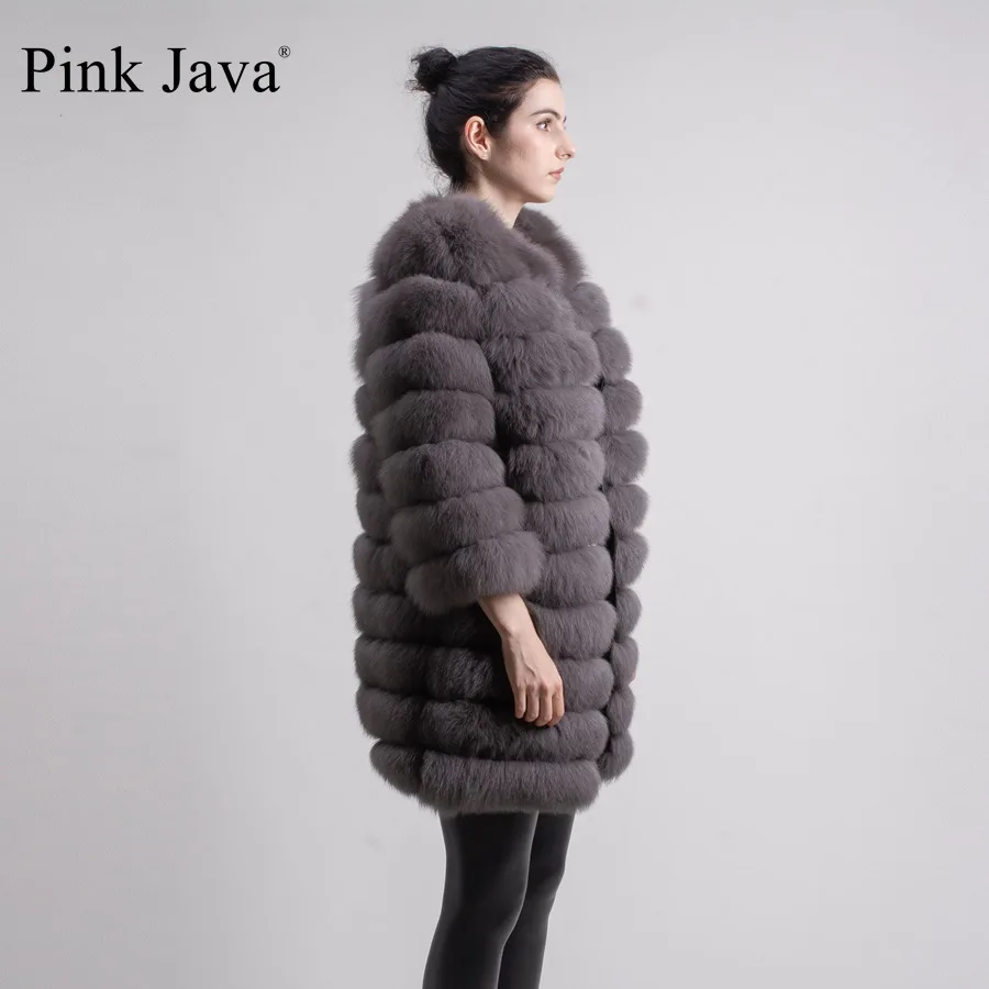 Розовый java QC8003 шуба из натурального Лисьего меха длинное пальто для женщин