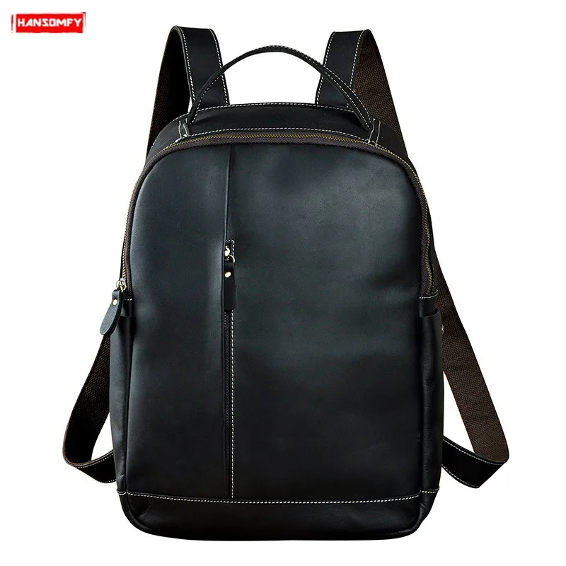 Superior de Couro Genuíno dos Homens Bolsas de Ombro Mochila de Viagem de Lazer 2019 Novos Homens Mochilas Retro Crazy Horse Couro Camada Laptop