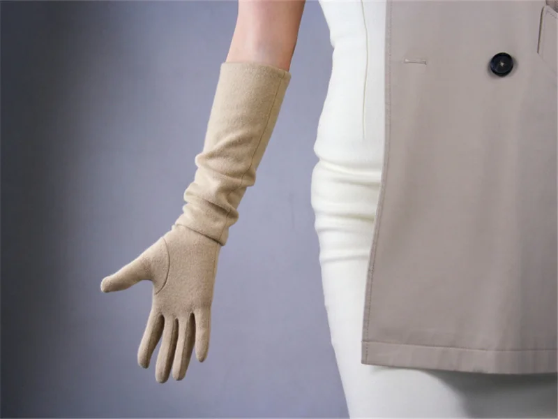 Кашемировые перчатки шерсть 50 см длинная секция локоть эластичные женские модели тонкой Ретро французский элегантный TB42
