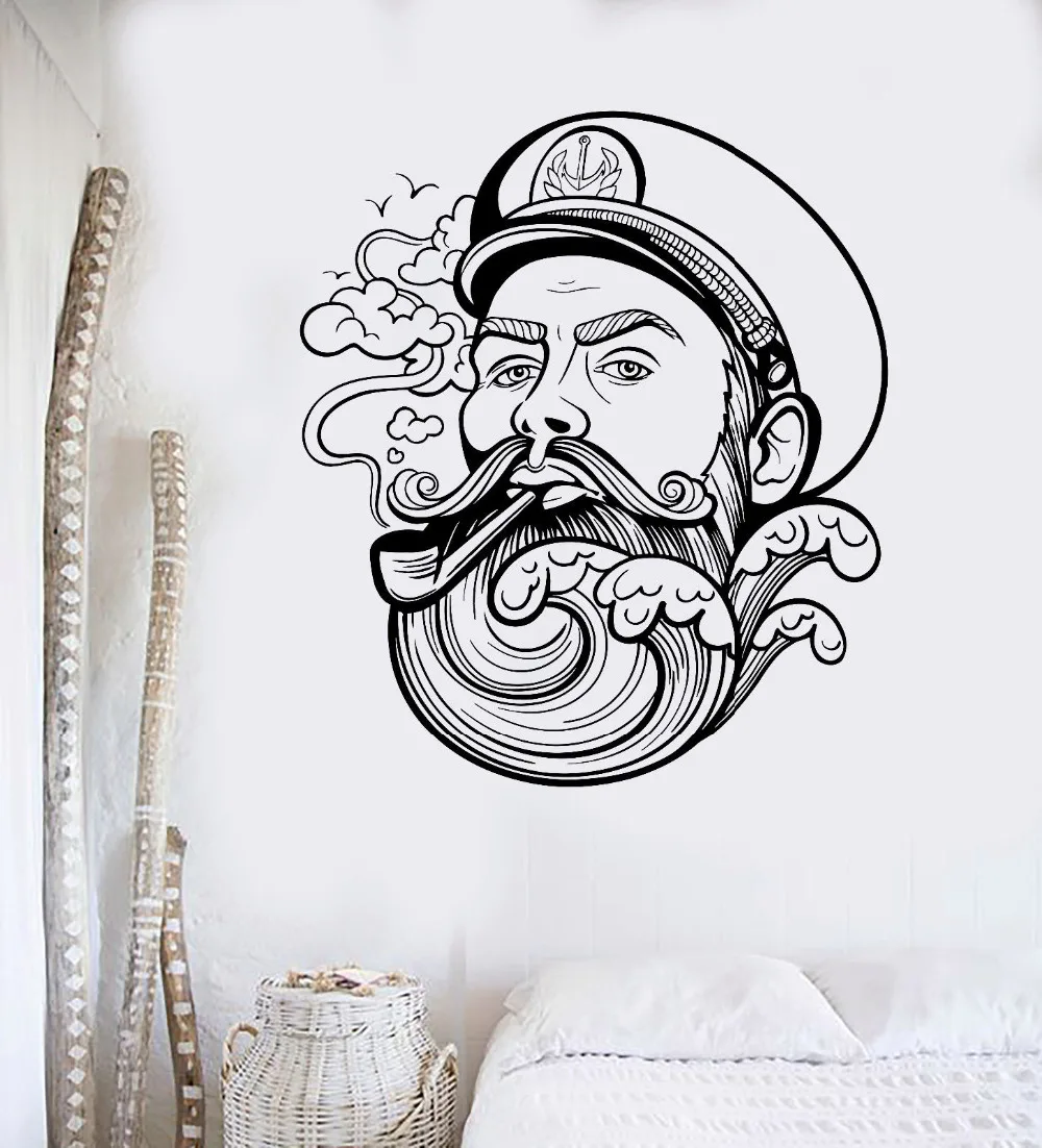 Cool Vinyl Wall Decal Sailor Beard Wave Nautical Marine Wall Stickers For Boy Room Home Interior Wall Decor Quality Mural LA777