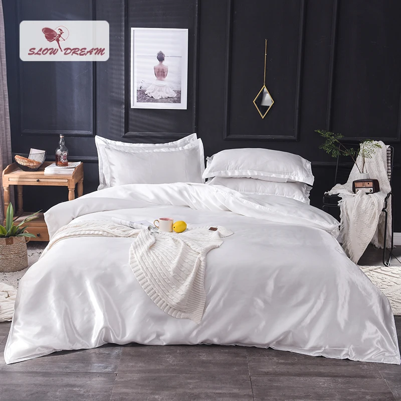 

Slowdream White 100% Silk Bedding Set Home Textile King Size Bed Set Bedclothes Duvet Cover Flat Sheet Pillowcases Wholesale