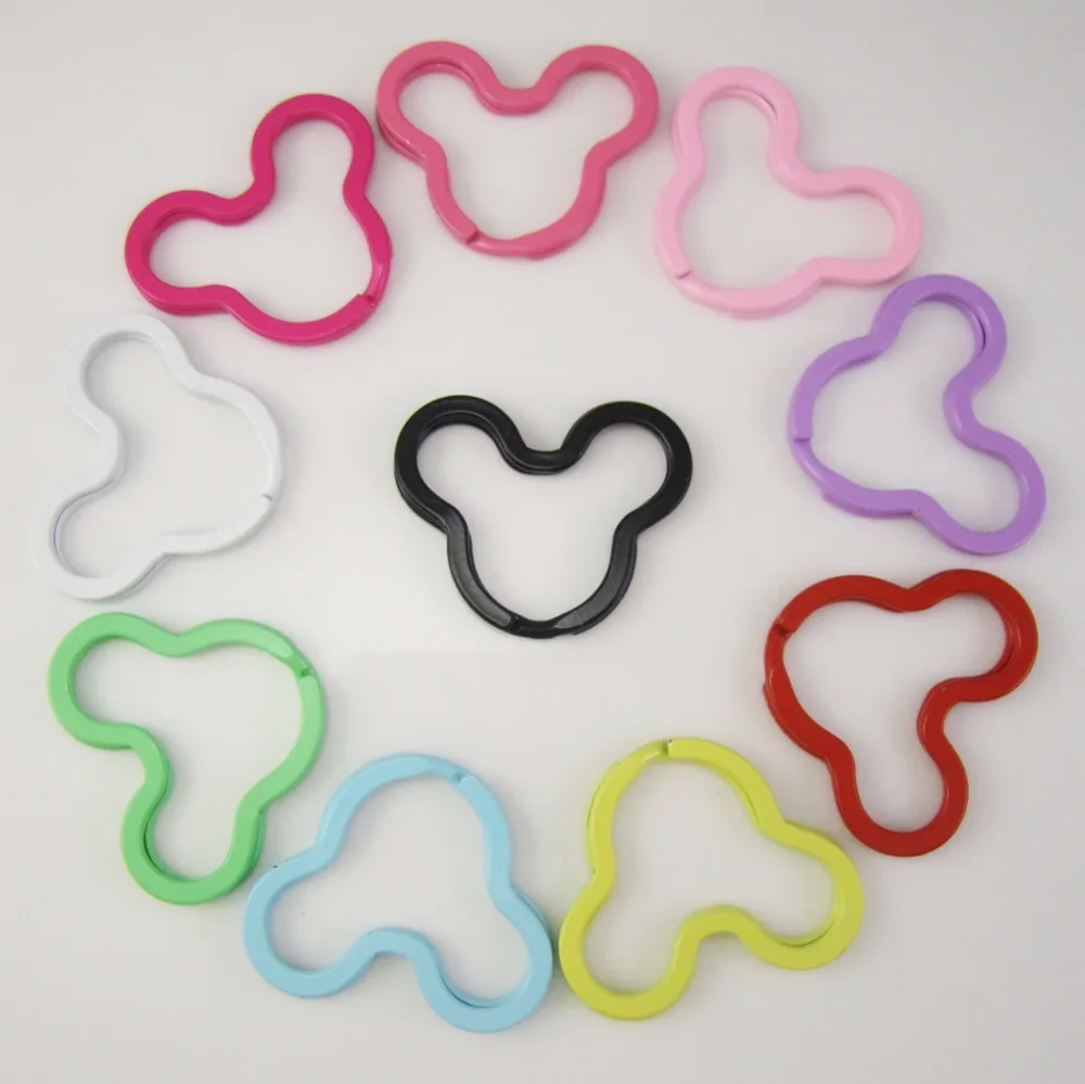 

100pcs of 38mm Assorted Color Painted Mickey Head Shaped Split Key Ring Jewelry Keychains