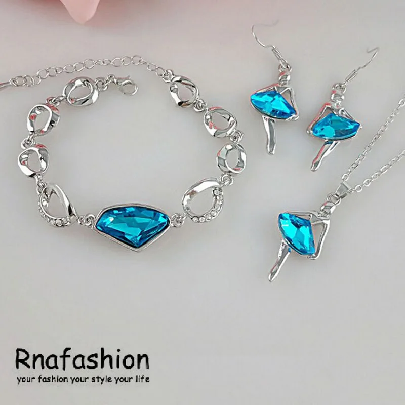 

2017 Fashion collier femme Jewellery Austria Crystal Ballet Girl Pendants Necklace Earring Bracelet Jewelry Sets for Women