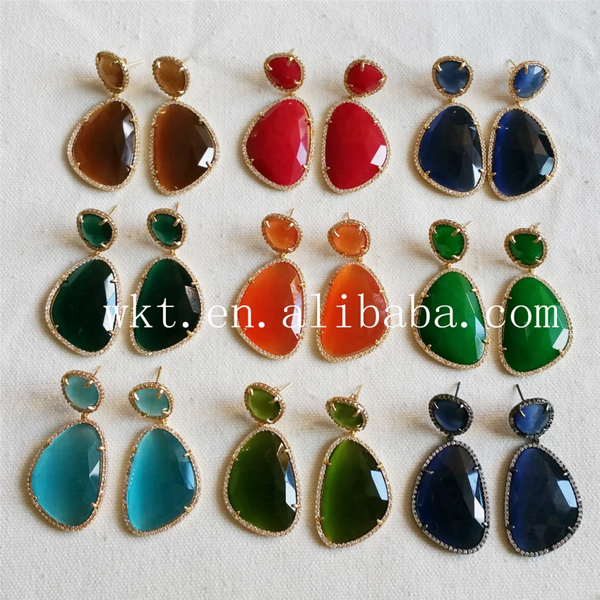 Gota de Zircão Cúbico de Pedra Brilho de Pedra de Cristal Cúbicos para as Mulheres Lindo Brinco Duplo Colorido Brincos Zircão Wt-e206 Cru