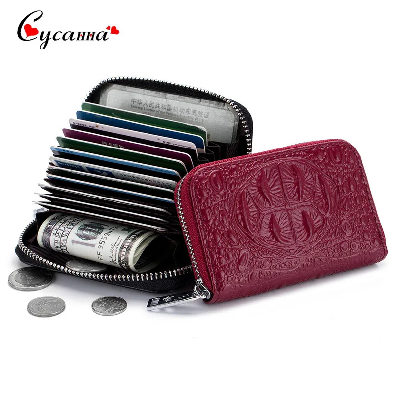 

Crocodile Grain Card Holder Women Card Wallets Genuine Leather Bag Small Female Mini Credit Card Case Zipper Coin Bags