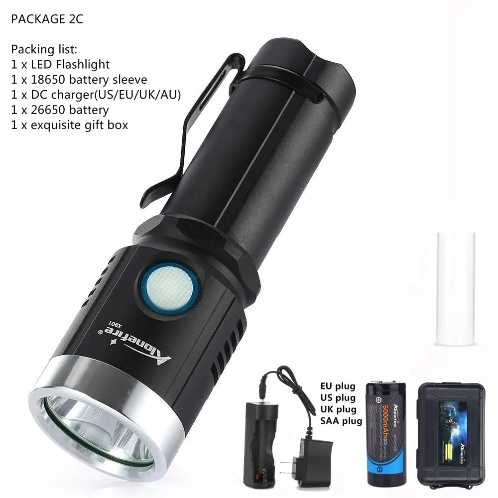 AloneFire X901 L2 светодиодный фонарик 18650 Micro usb перезаряжаемый светодиодный фонарь ультра яркий ручной водостойкий фонарь - Испускаемый цвет: PACKAGE 2C