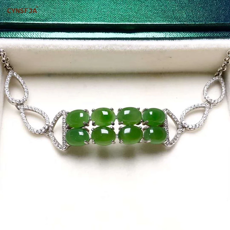 

Certified Natural Hetian Jade Jasper Inlaid 925 Sterling Silver Handmade Lucky Jade Bracelet Bangle Green High Quality Best Gift
