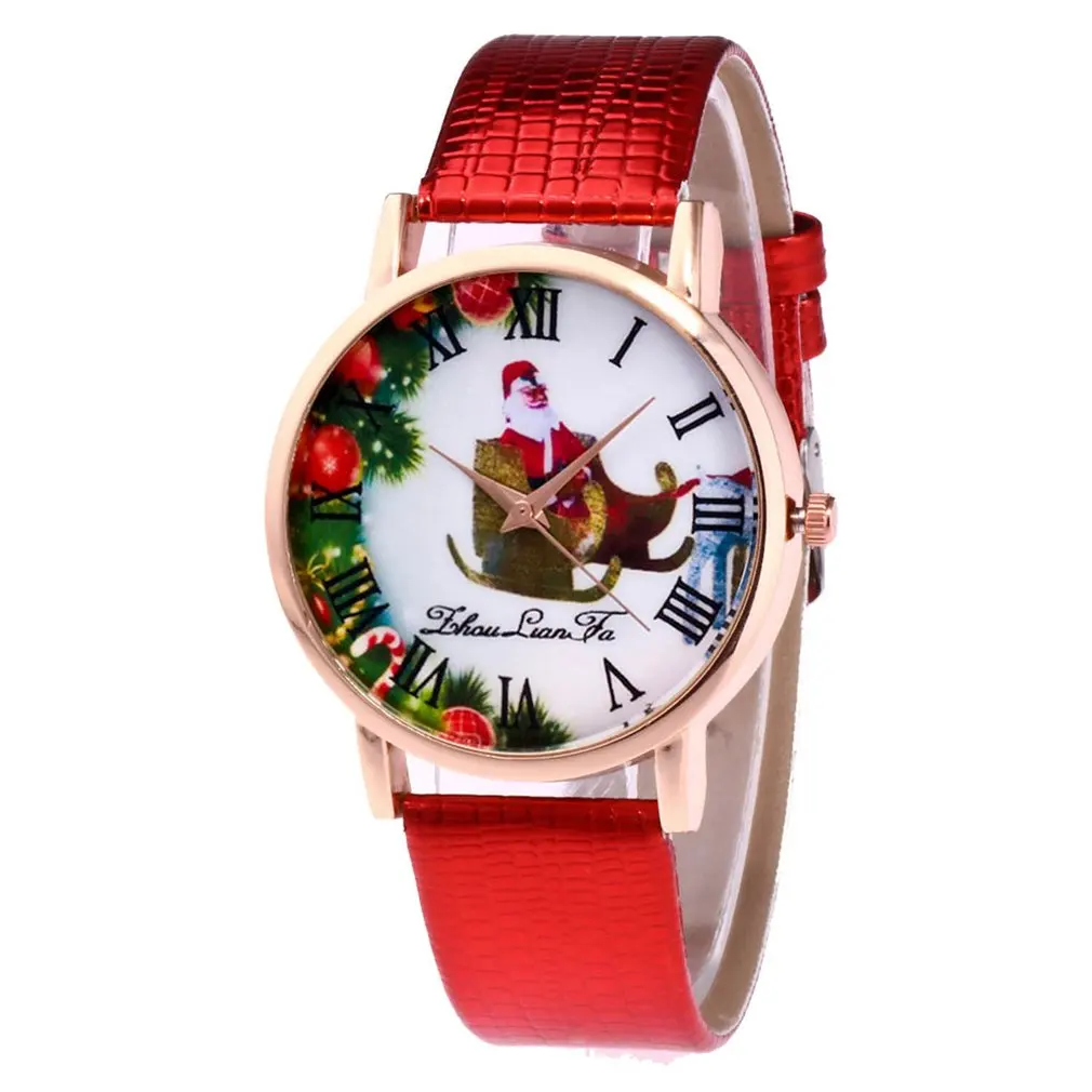 Рождественский стиль PU кожаный ремешок кварцевые часы с круглым циферблатом кварцевые часы лучший рождественский подарок для детей друзей