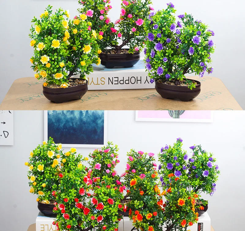 Flone Artificial Plants Home Decoration Nordic Green Plant Flower Bonsai Fake Plants Potted Wedding Garden Decoration Accessori  (12)