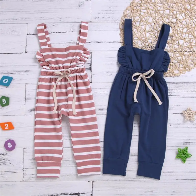 

Kids Baby Girl Sleeveless Striped Cotton Romper Jumpsuit Ruffle Backless Outfit Clothes