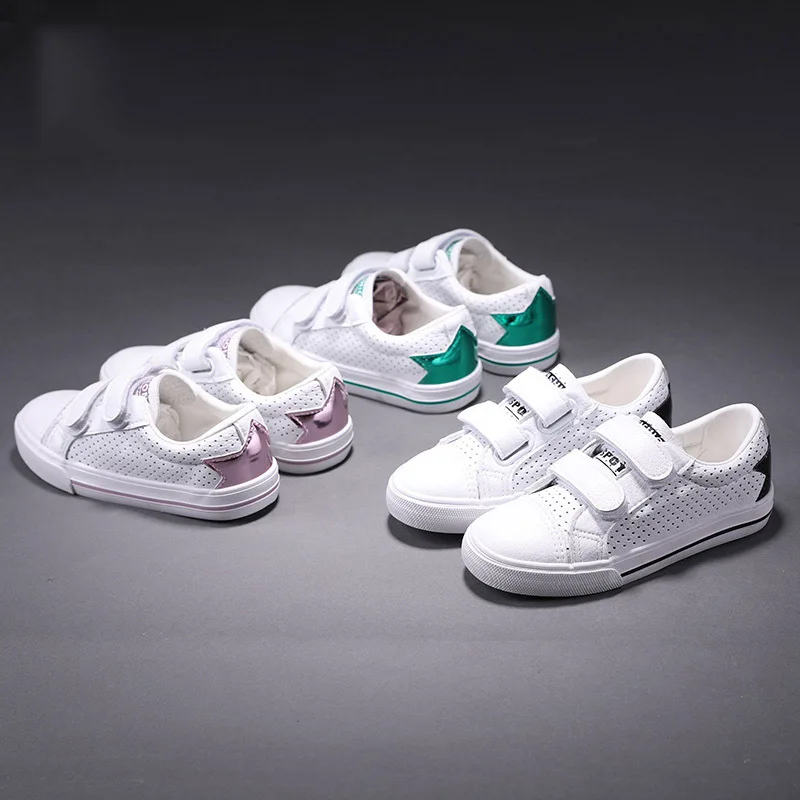 

Spring Summer Autumn New Mesh Breathable Leather Kids Shoes Casual Sports White Flat Boys Girls Board Shoes