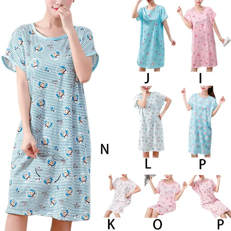 Женская Летняя короткая ночная рубашка с рукавами «летучая мышь» для девочек, ночная рубашка с рисунком фламинго, ананаса, в полоску, с принтом из молочного волокна, большие размеры