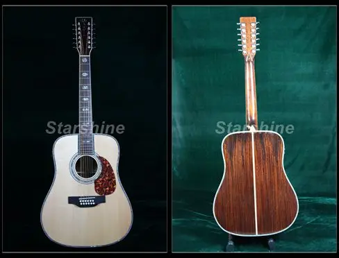 

Starshine Top Quality 12 Strings Acoustic Guitar ZZ-FD12 Solid Spruce&Back Side Ebony Fingerboard Dovetail Vertebral Joint Bone