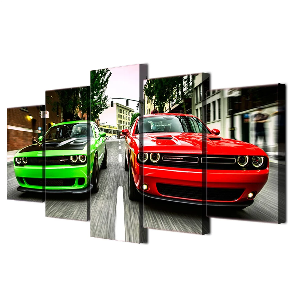 Modern-HD-Printed-Painting-Canvas-Home-Decor-5-Pieces-Challenger-Green-Red-Cars-Landscape-Poster-Frame (1)