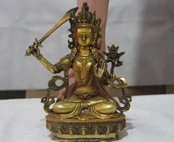 

9" Tibet Bronze Buddhism Manjuist Bodhisattva Manjushri Kwan-Yin Buddha Statue