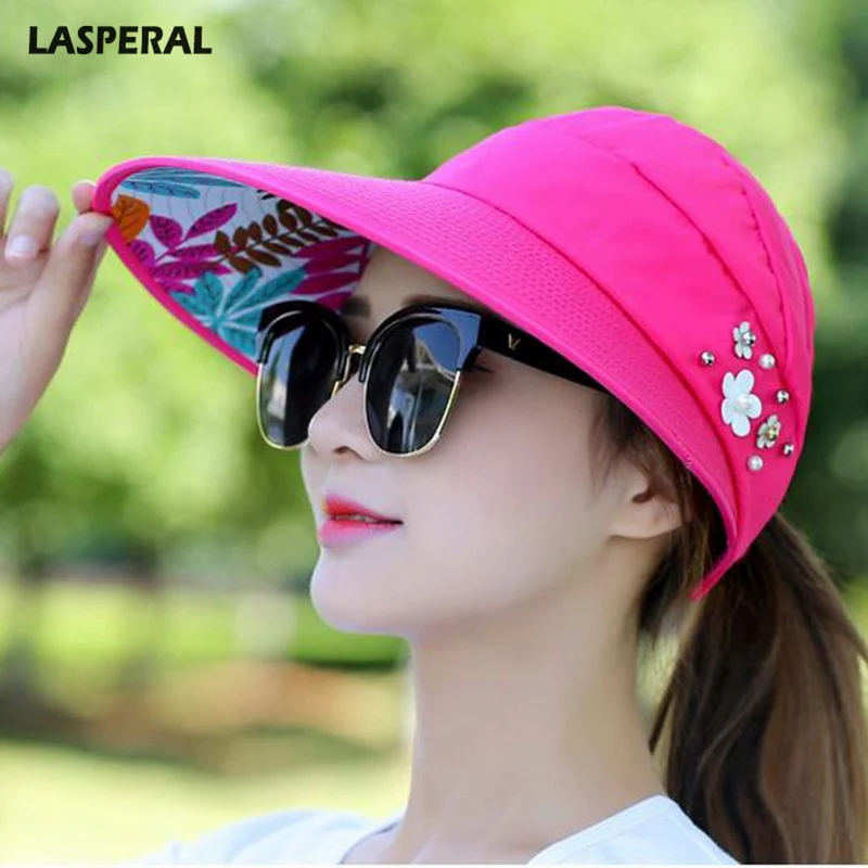 LASPERAL 2018 New UV Protection Women Summer Beach Sun Hats Pearl