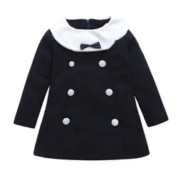 Для маленьких девочек Теплые боты, платье наряд Одежда с длинным рукавом Повседневное малыш детское платье для девочки темно-Зима P5