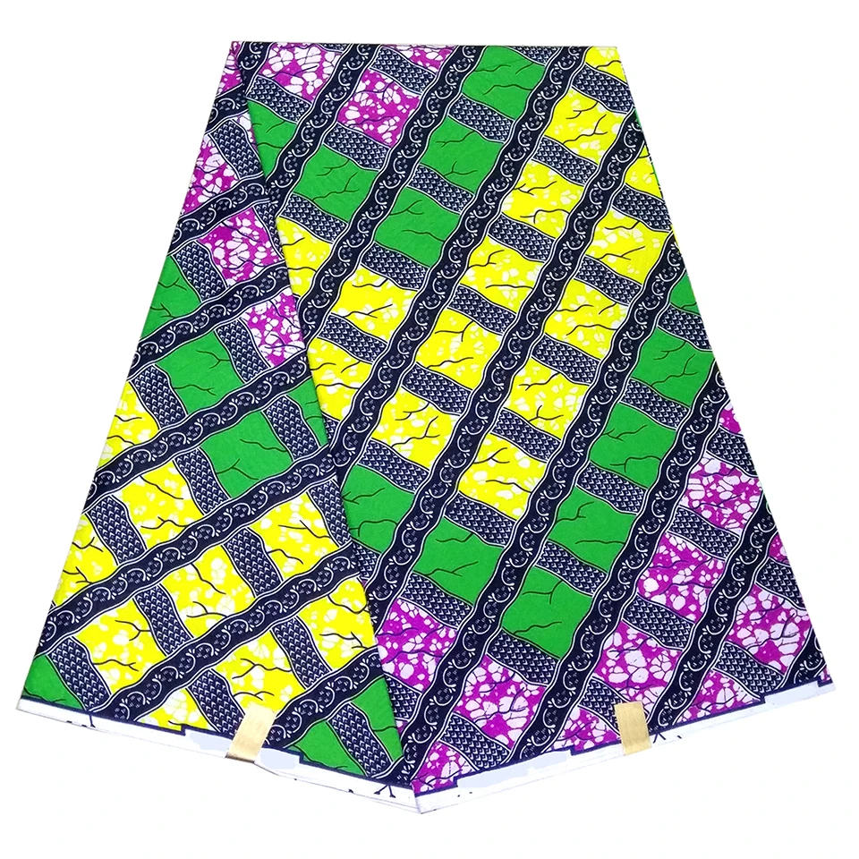 Newest African Print Fabric, Green&Yellow&Purple Ankara Material,Tribal