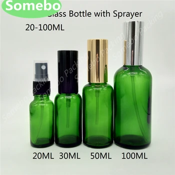 

3 pcs/lot 5ml 10ml 15ml 20ml 30ml 50ml 100ml Empty Green Glass Bottle with Fine Mist Sprayers for Essential oil Parfum Bottle