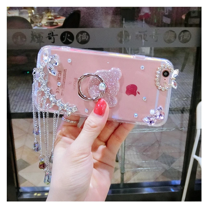 

for huawei honor p8 p9 p10 p20 lite plus 2017 mate 7 8 9 10 Crystal Diamond pendant glitter bear finger ring phonen case cover